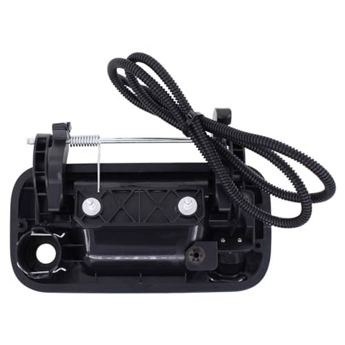 Tailgate backup camera handle showing internal frame and wiring connectors