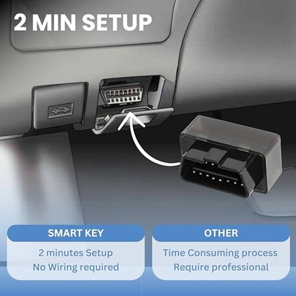OBD car key programmer connector setup with 2 min setup prompt on dashboard