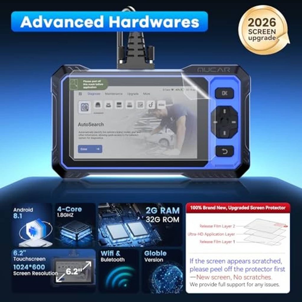 MUCAR OBD2 scanner with large touchscreen and advanced hardware display graphics