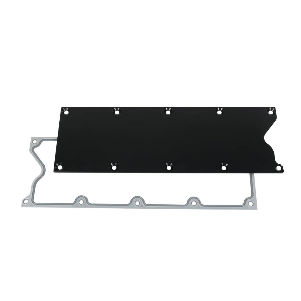 Valley cover plate with black top and silver gasket, flat front view