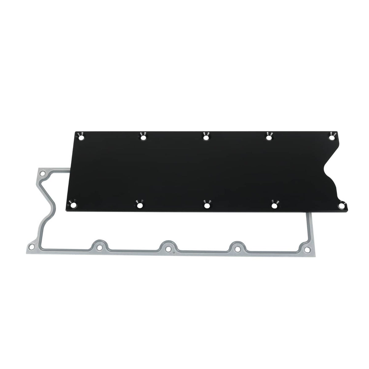 Valley cover plate with black top and silver gasket, flat front view