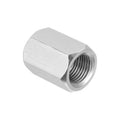 304 stainless steel hex coupling nut with internal threads, metal finish, side view