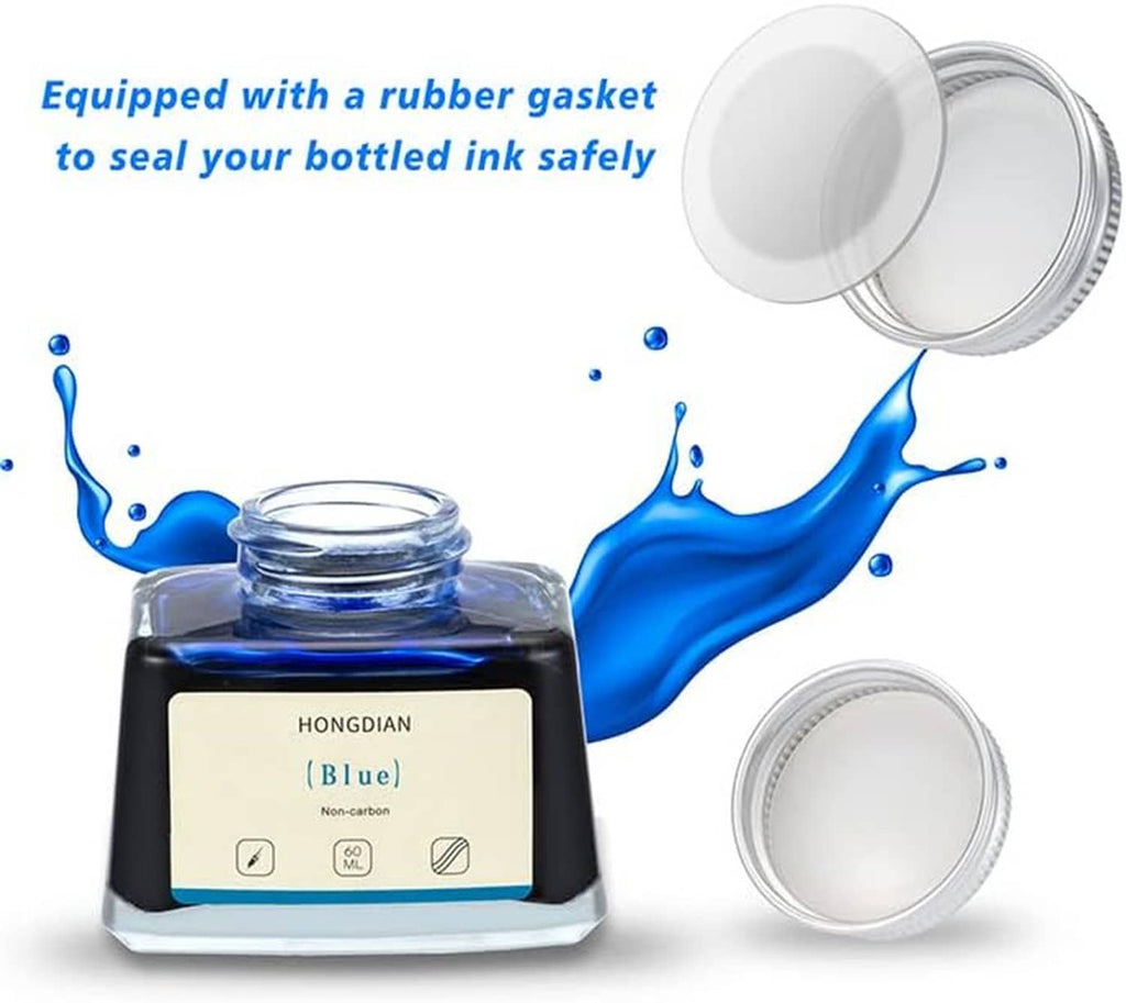 Hongdian Blue 60 ml fountain pen ink bottle with open lid and cap