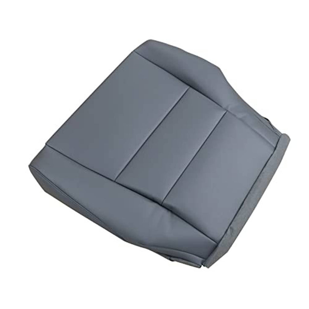 Front driver-side seat cover, dark gray leather-look with three raised panel bands.