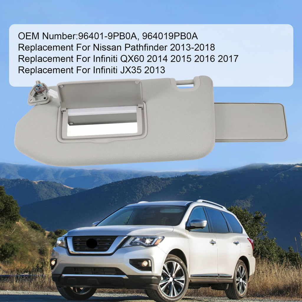 Left driver side sun visor with wiring connectors, light gray