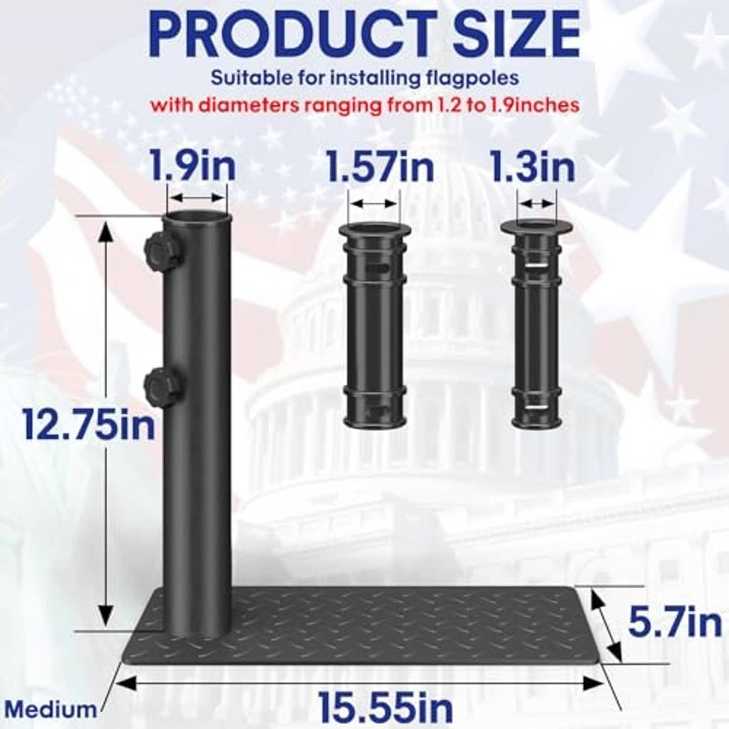 Black tire-mount flagpole holder showing pole sleeve and diamond-plate base
