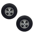 Solid rubber hand truck wheel with metal hub and axle bearing, black and gray