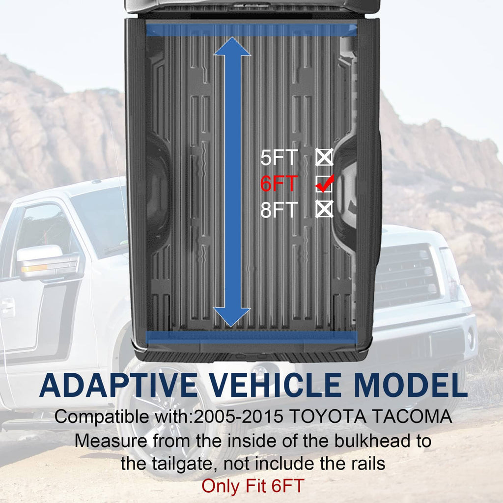 Soft roll-up truck bed tonneau cover shown inside the pickup bed with fit guide