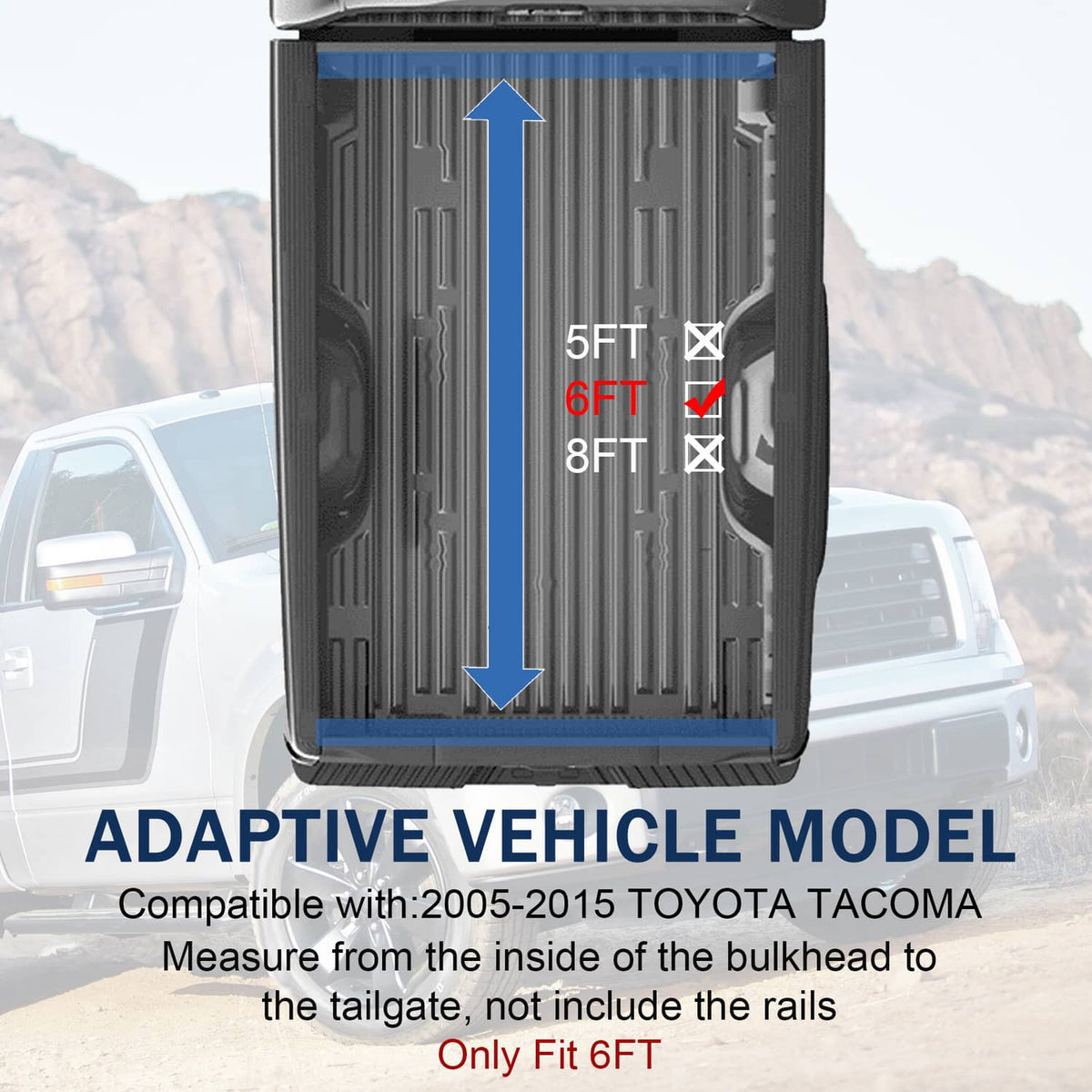 Soft roll-up truck bed tonneau cover shown inside the pickup bed with fit guide