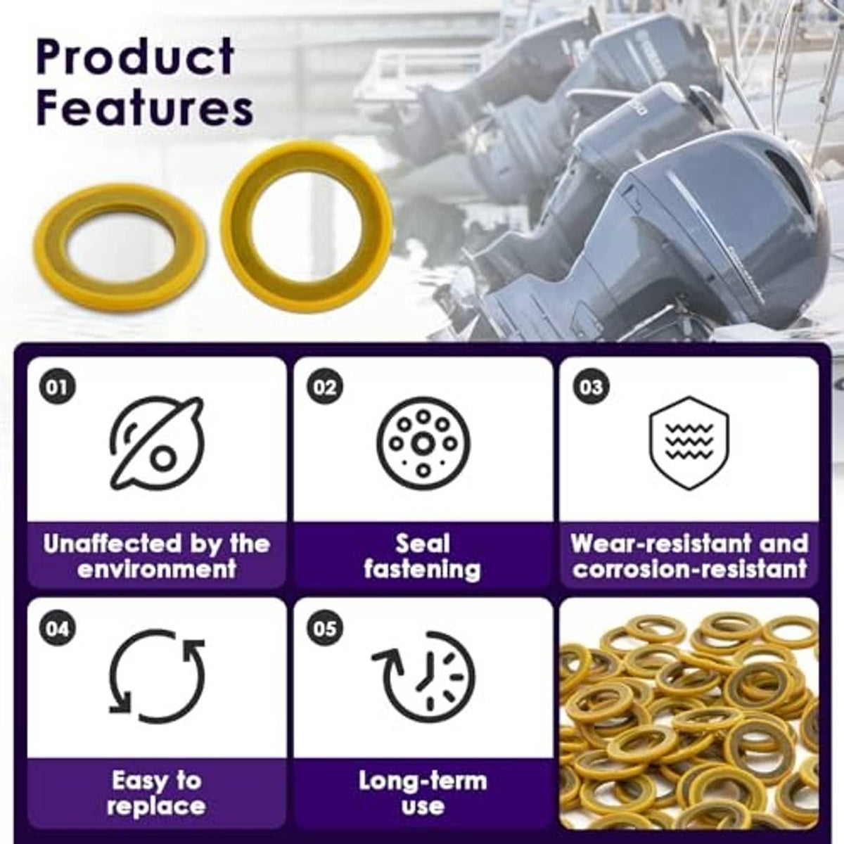 Yellow gearbox drain plug seal ring set with multiple rings visible