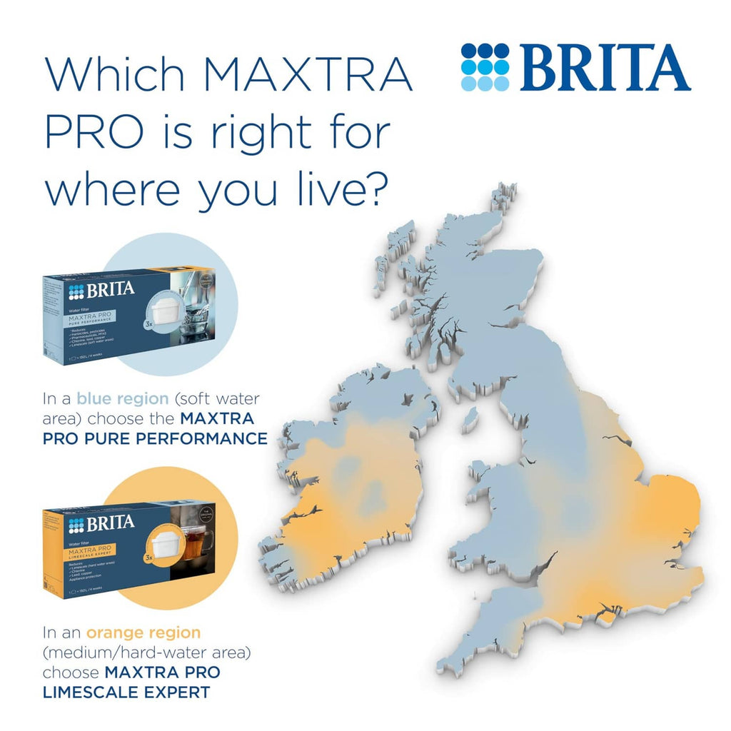 Water filter cartridge box and map graphic for MAXTRA PRO Pure Performance selection