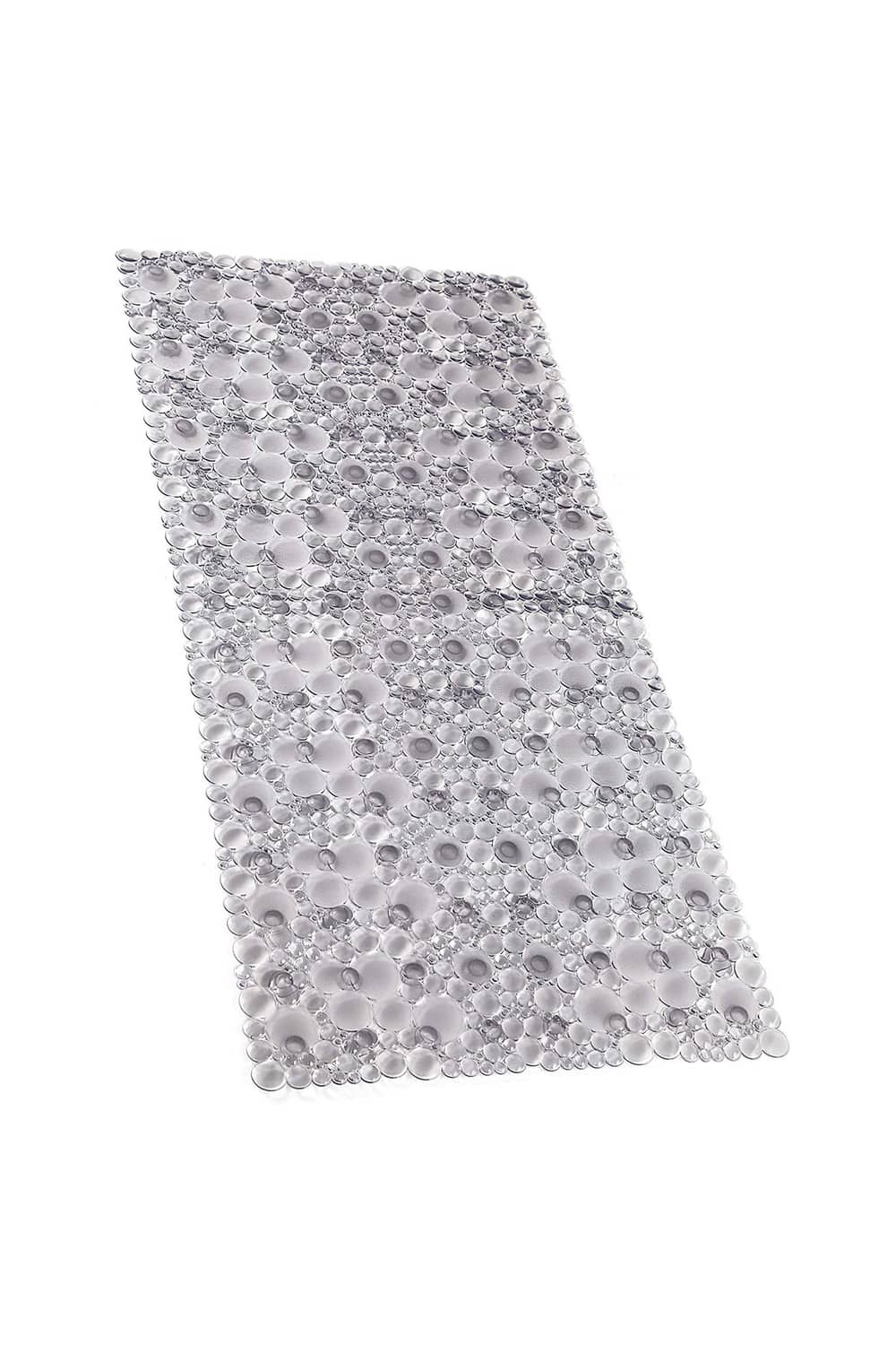 Extra long pebble bath mat with raised bubble texture, light gray
