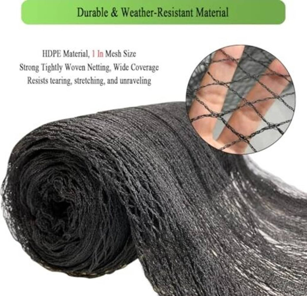 Black HDPE bird netting roll with 1 in mesh diamond pattern close-up