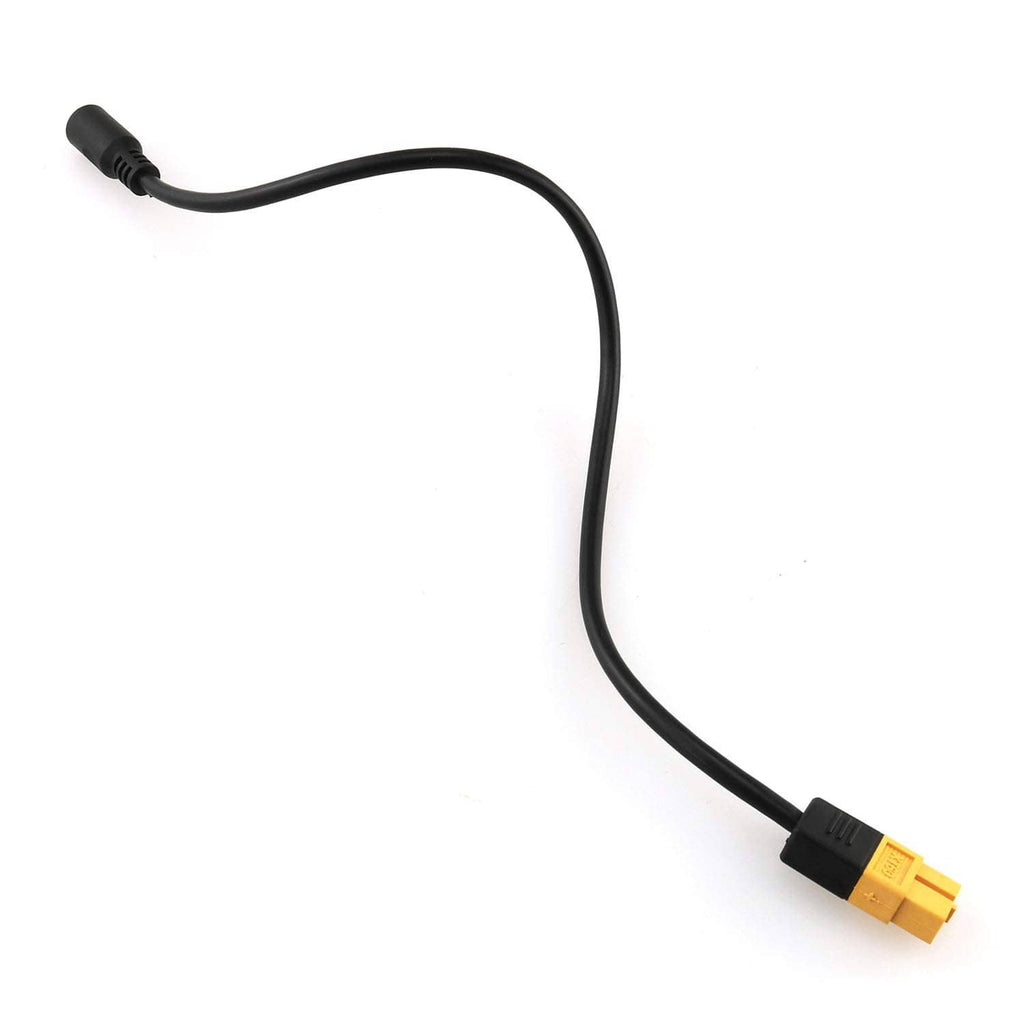 XT60 female bullet to DC 5.5x2.1 female adapter cable with black cable and barrel socket