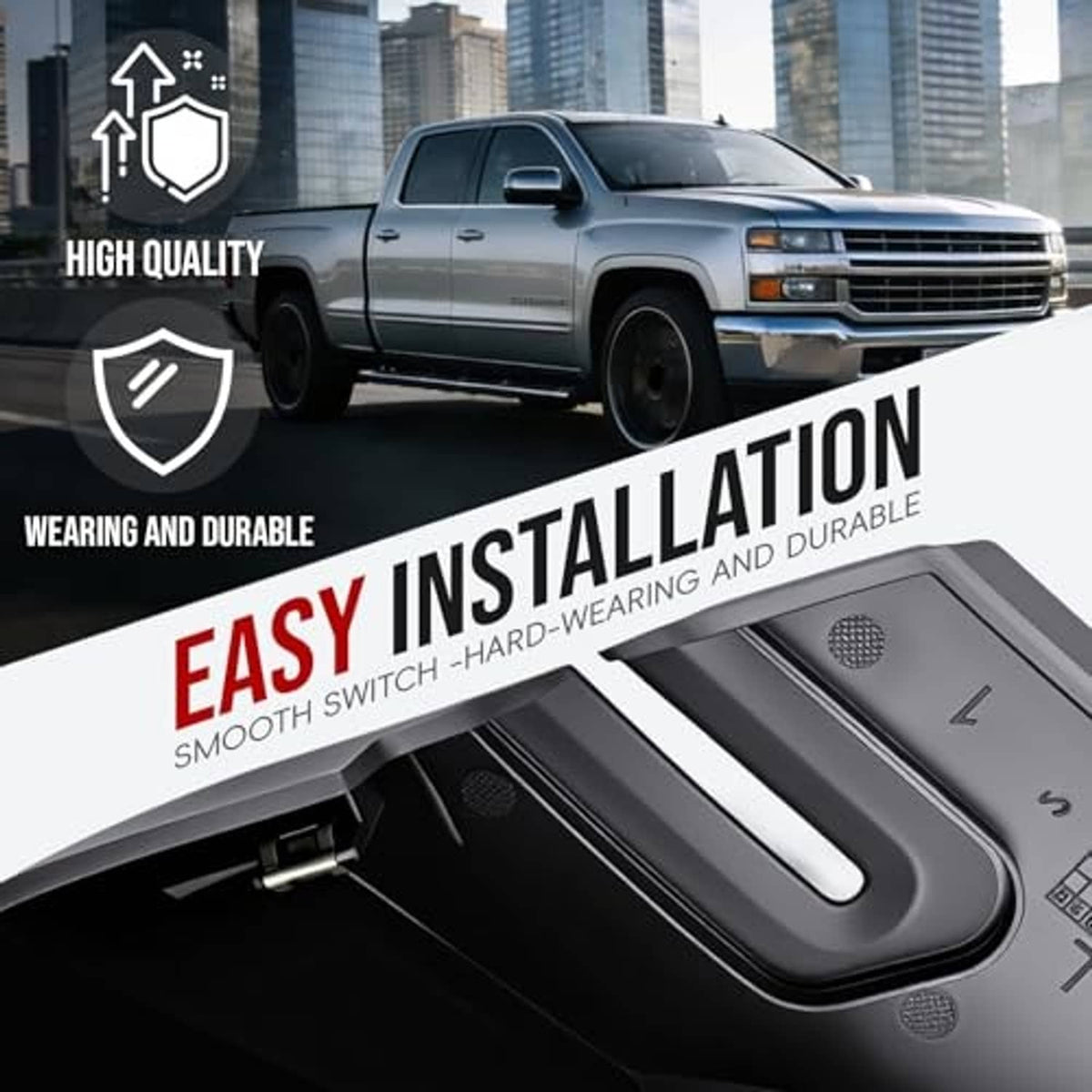 Black plastic windshield wiper cowl end panel set with smooth finish and long vent slot