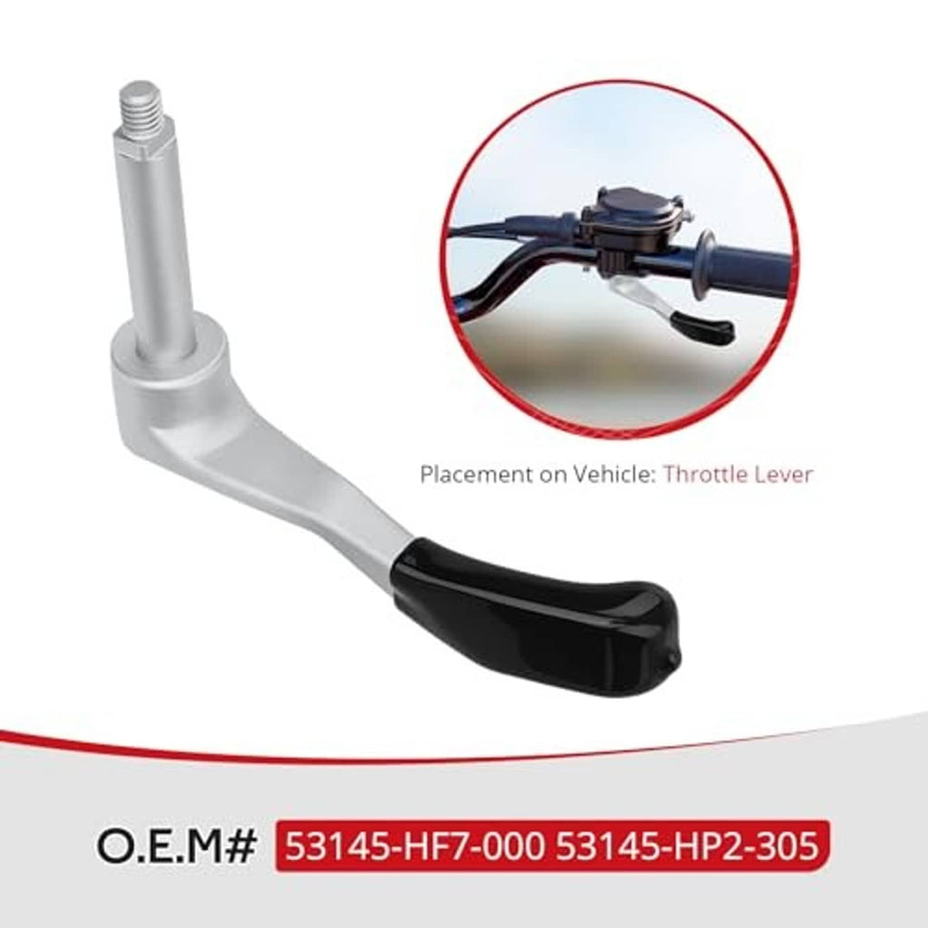 ATV throttle lever with black grip, silver lever arm, and threaded mounting bolt