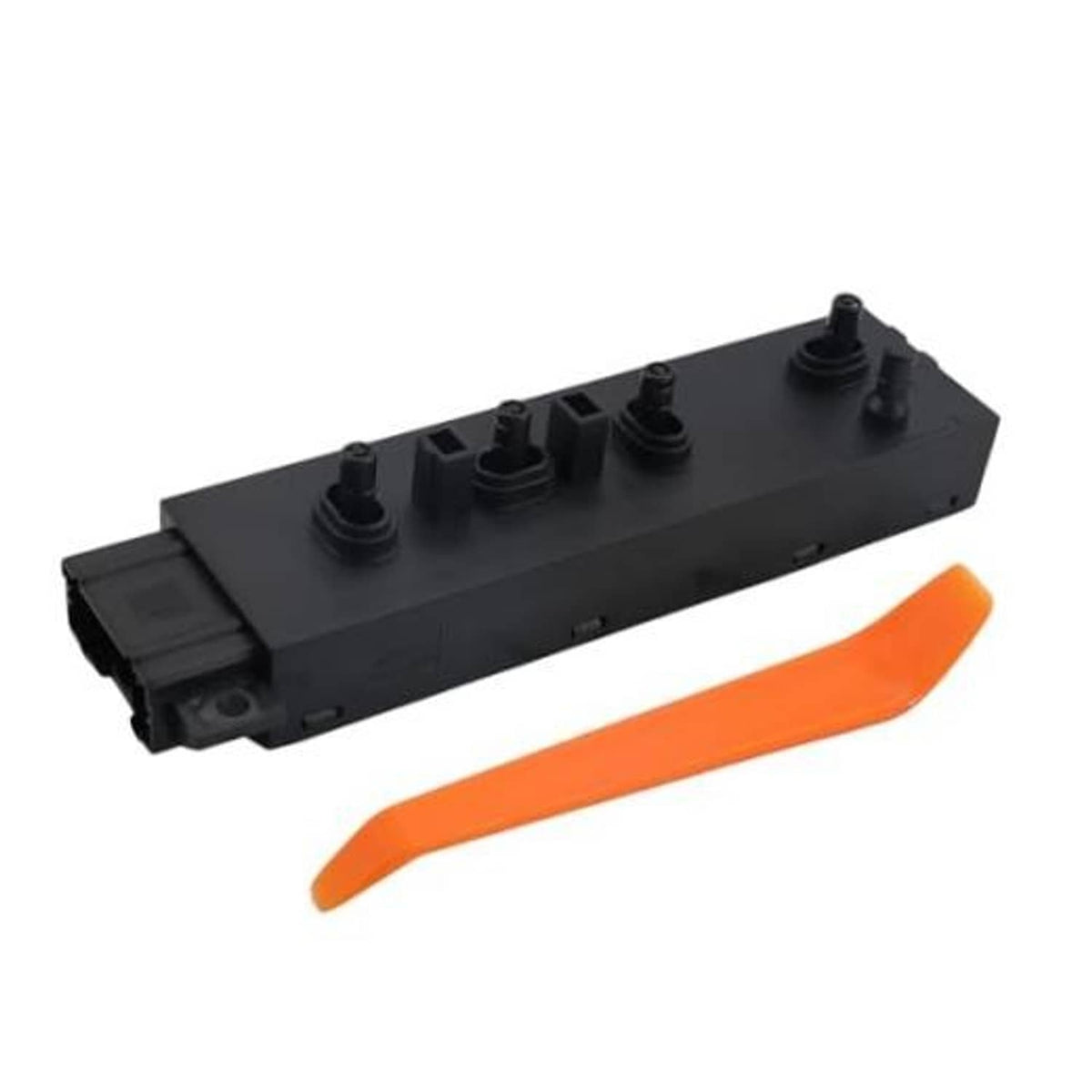 Black power seat switch module with orange pull tab and multiple button caps