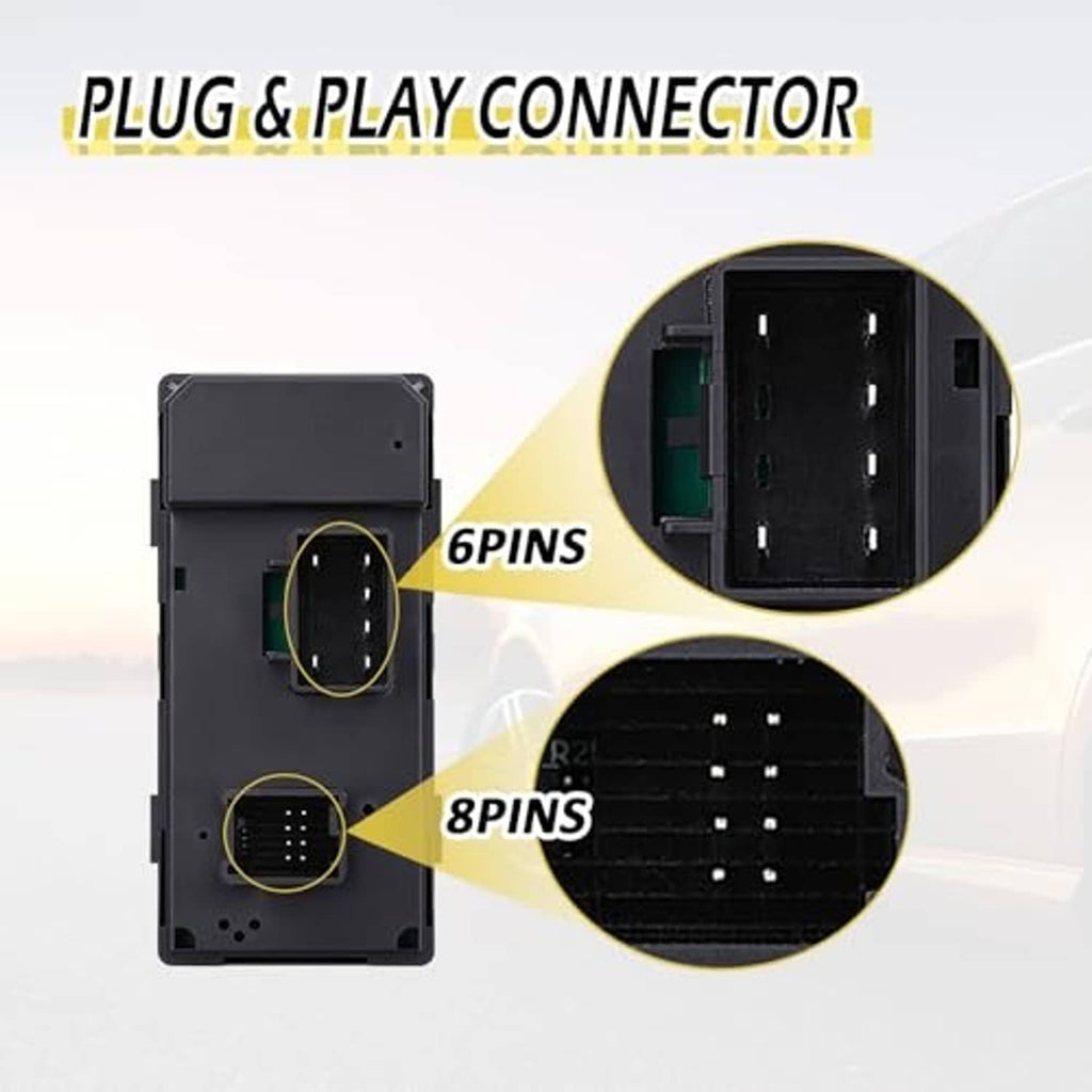 Black power window switch module with connector pins for plug-and-play