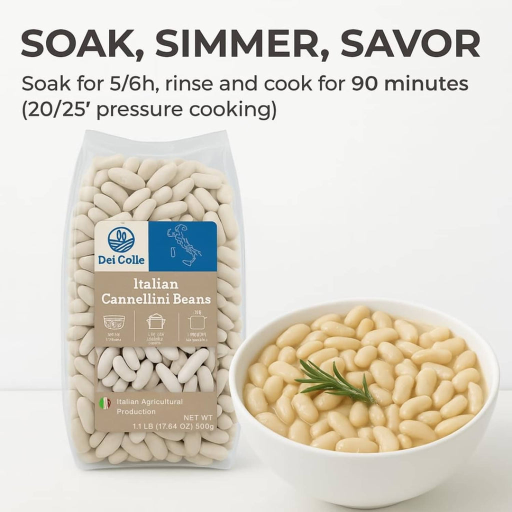 Italian cannellini beans pack with bowl of white cannellini beans