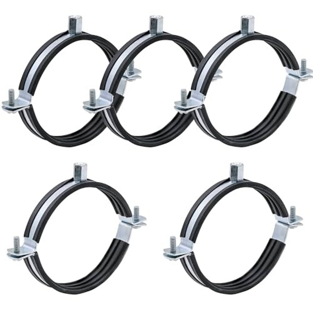 Split ring pipe hanger set, black rubber rings with galvanized mounting brackets