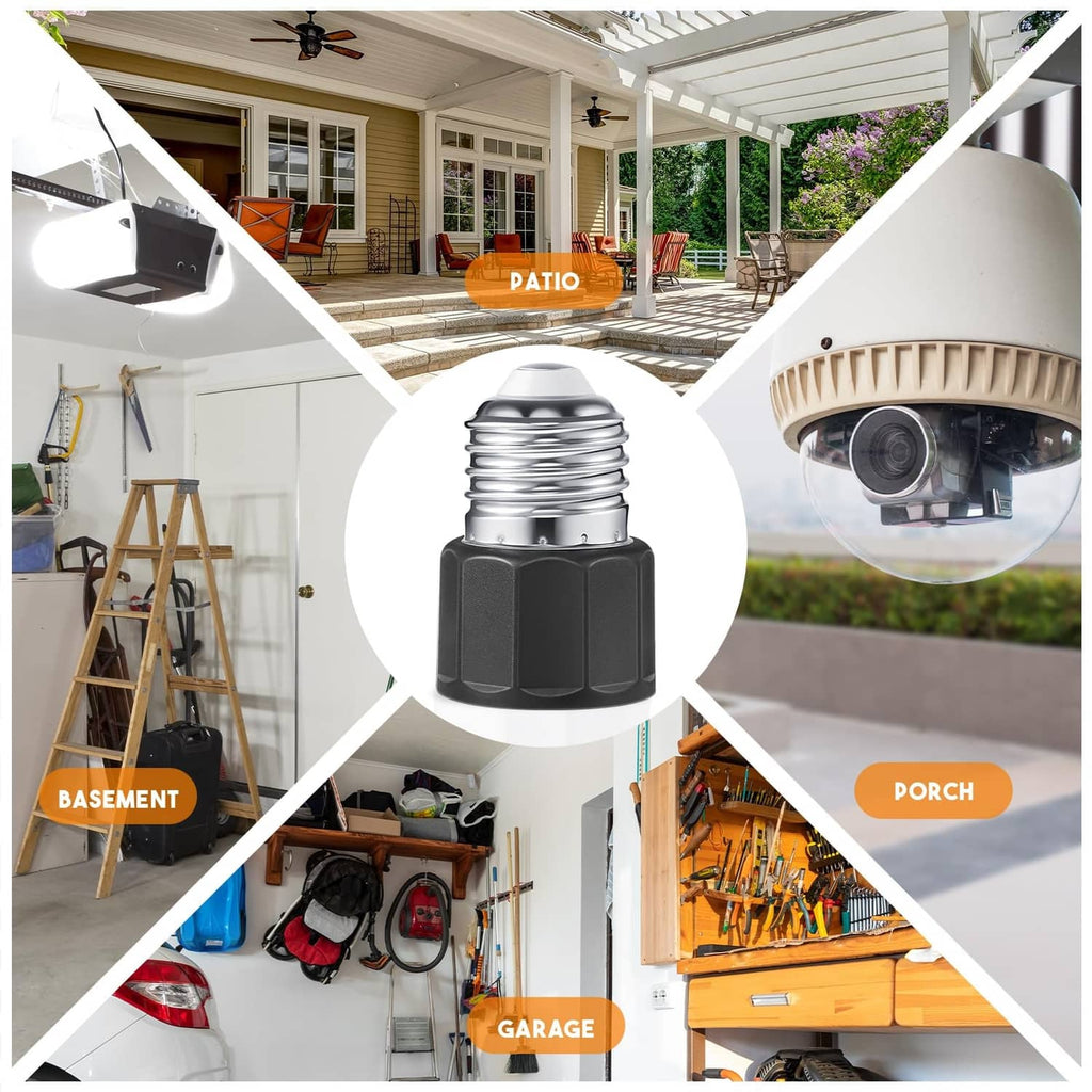 Outdoor light bulb socket adapter with silver ribbed shell and black plug end