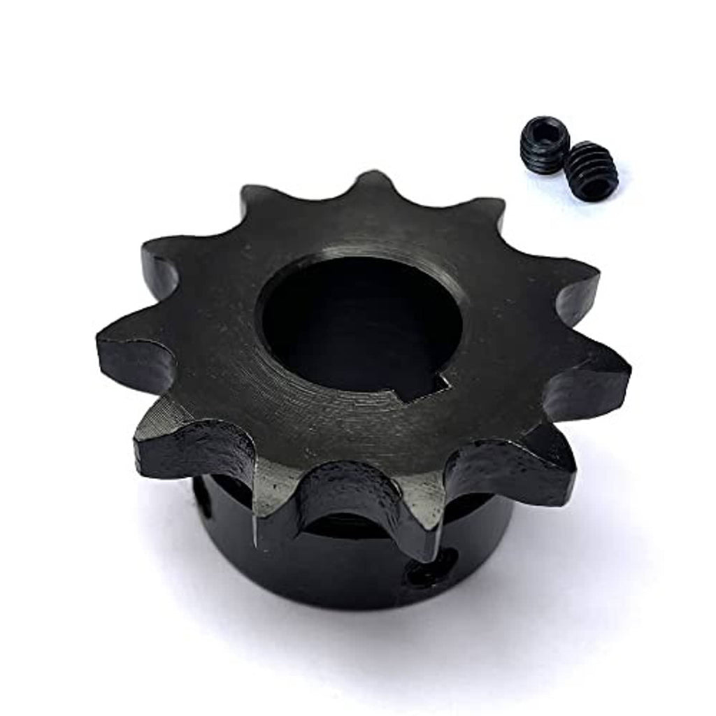 Black #40 roller chain sprocket with 11 teeth, visible center bore opening