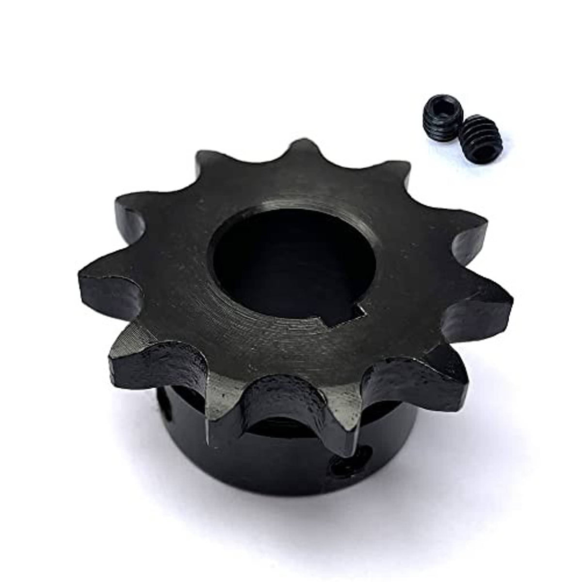Black #40 roller chain sprocket with 11 teeth, visible center bore opening