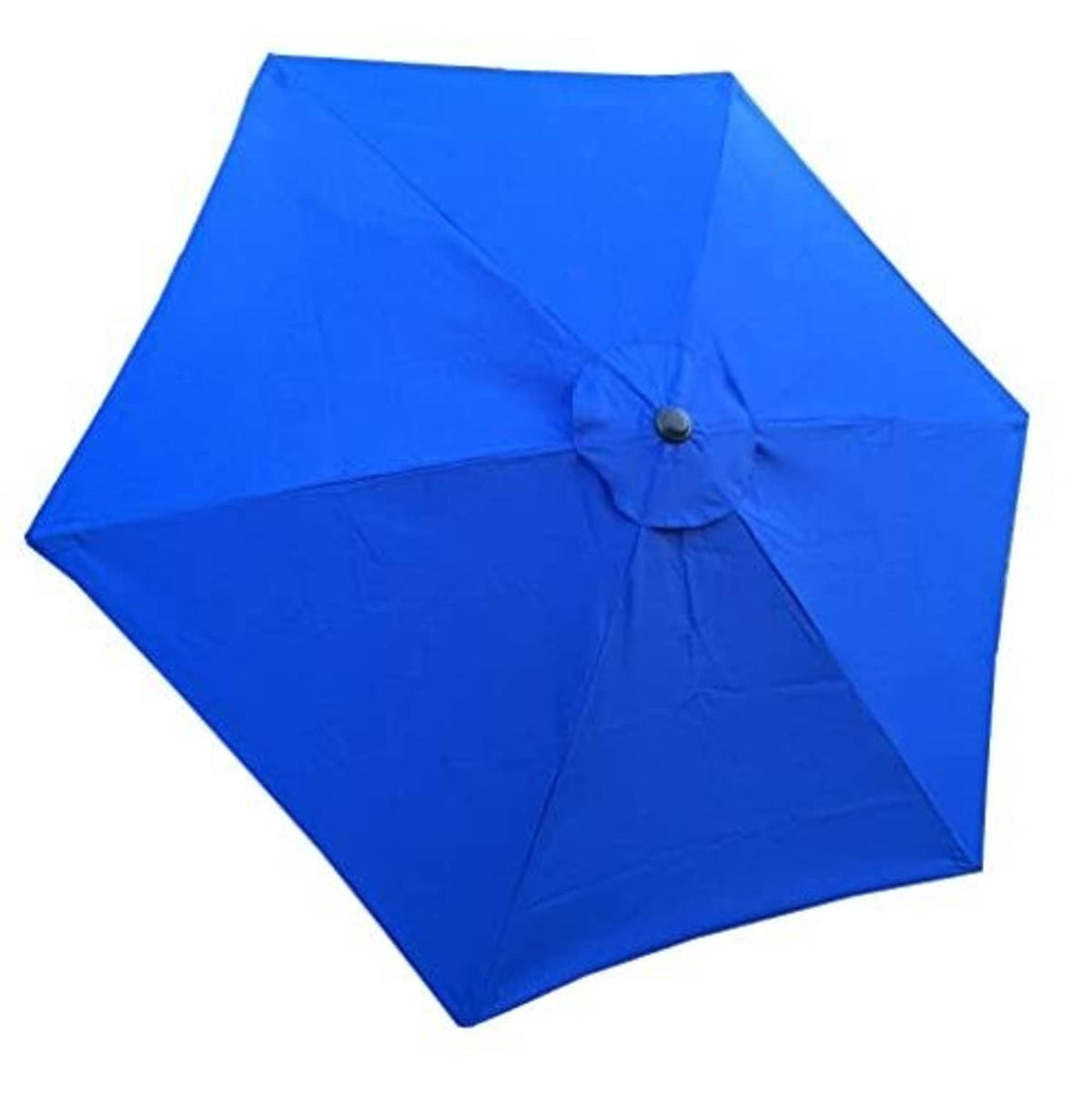 Royal blue patio umbrella replacement canopy, top view with center button and seams