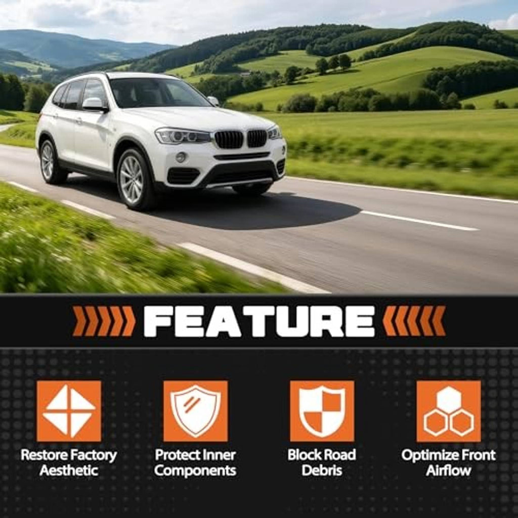 Front bumper lower fog light grille feature graphic with black grille parts