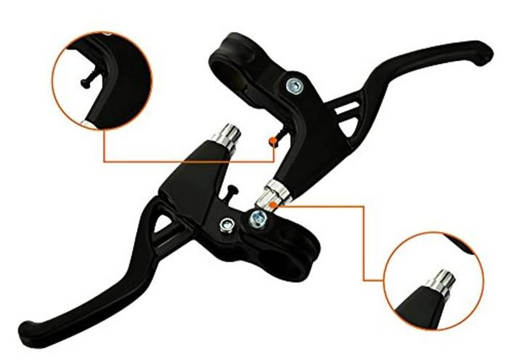 Black bicycle brake lever handle with curved grip and silver cable adjuster.