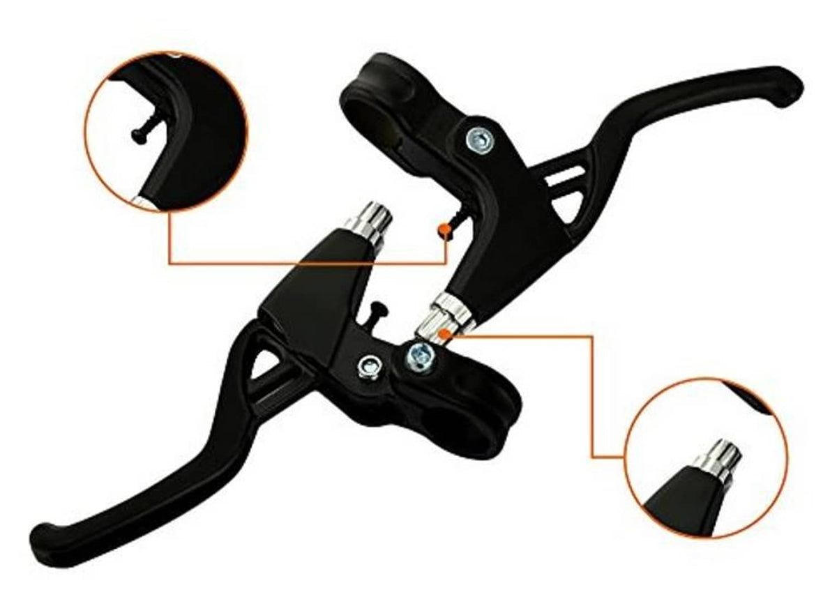 Black bicycle brake lever handle with curved grip and silver cable adjuster.