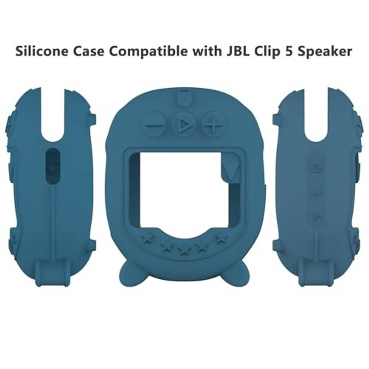Blue silicone case for JBL Clip 5 speaker, molded protective shell