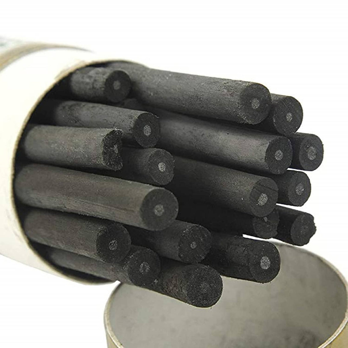 Charcoal sketching sticks, dark gray/black cylinder shapes in a bundle