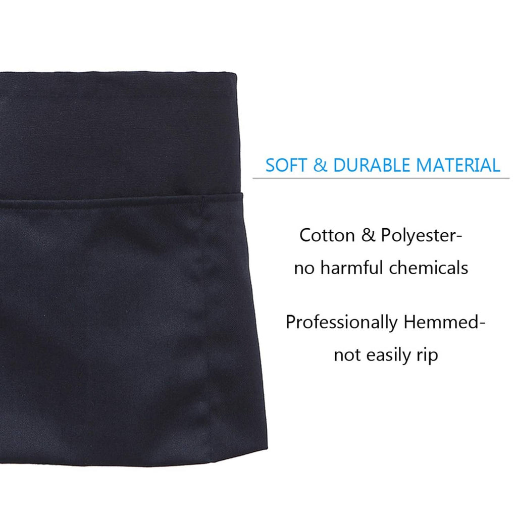 Black waist apron fabric close-up, cotton and polyester blend, hemmed edge