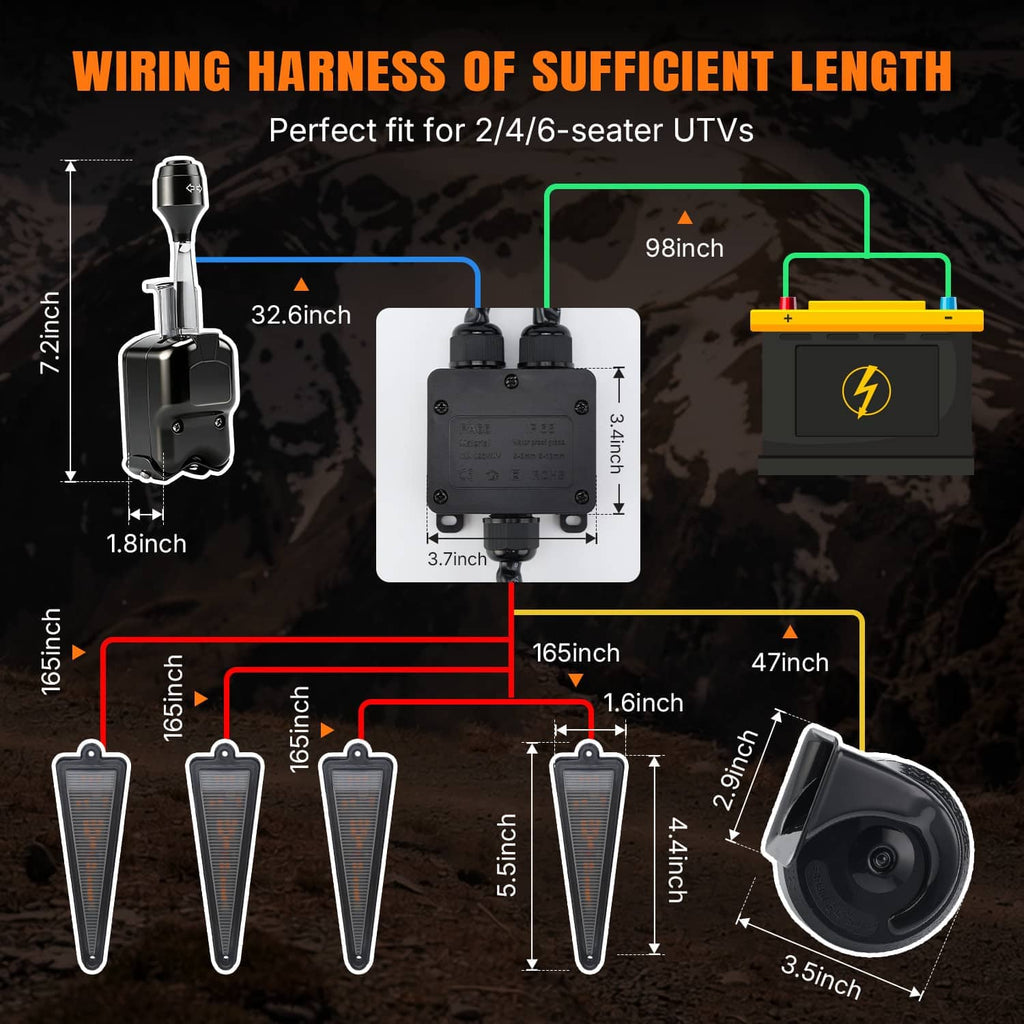 UTV wiring harness dimension diagram with turn signal and horn connections