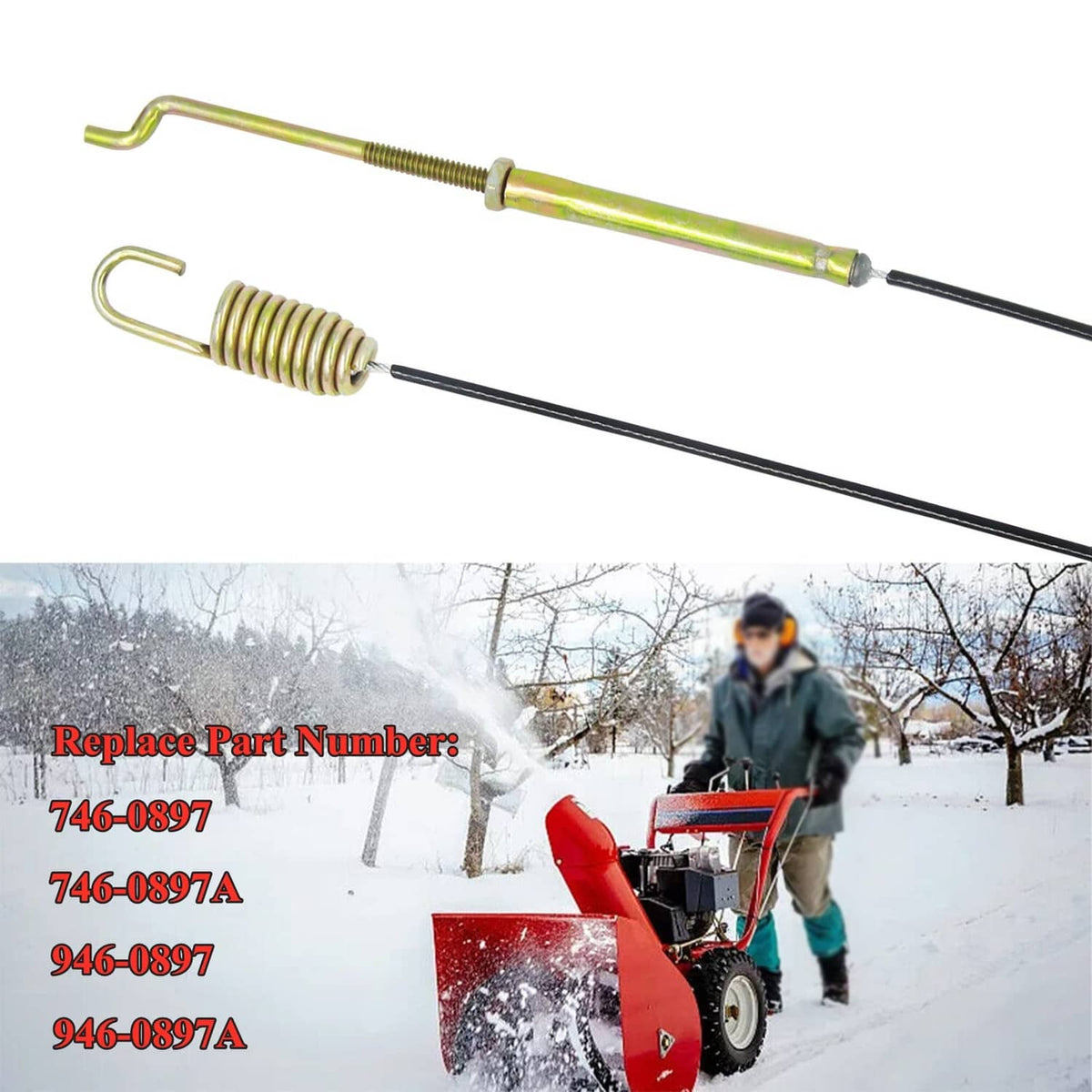 Wanotine auger clutch cable assembly with yellow-green rod and spring on black cable