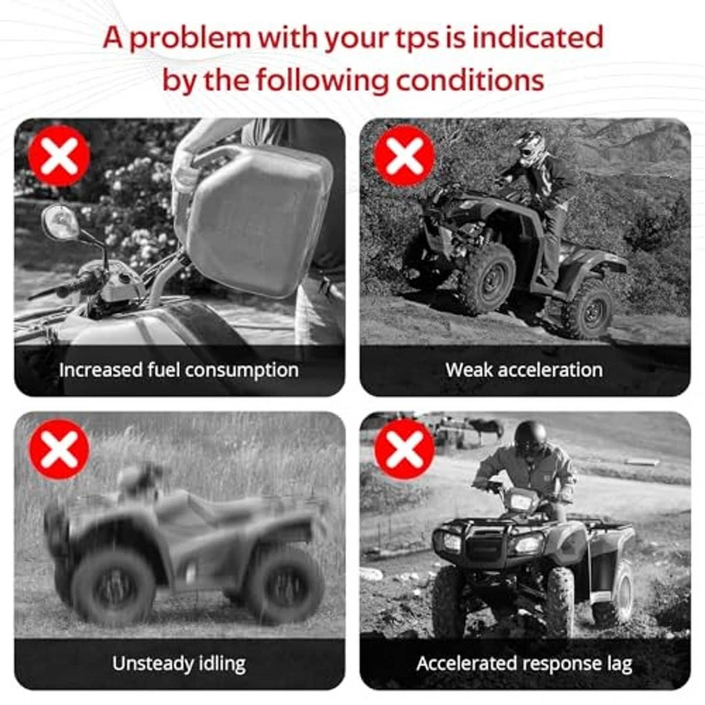 Illustration of throttle position sensor problem symptoms with four vehicle panels