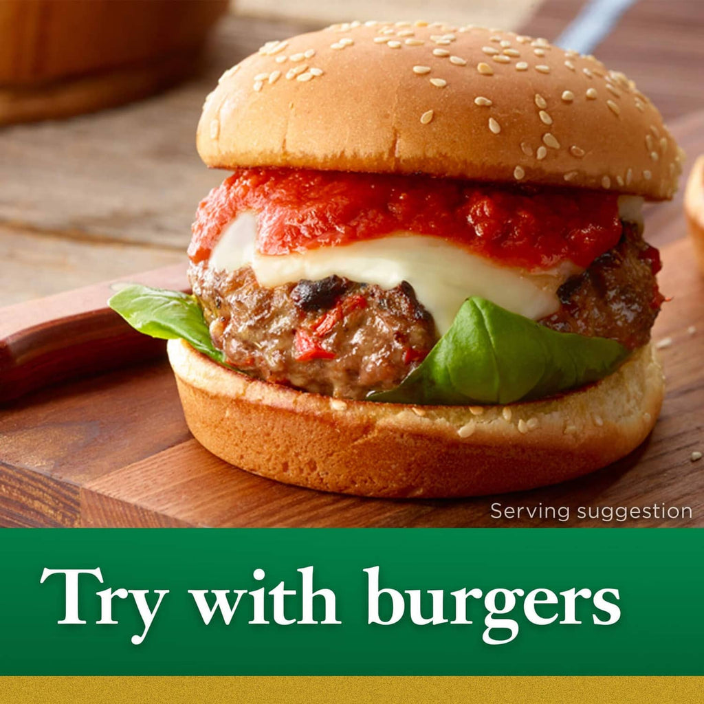 Burger serving suggestion with Try with burgers label