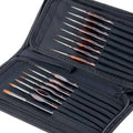 15-piece artist detail paint brush set with case, brushes laid open in fabric holder