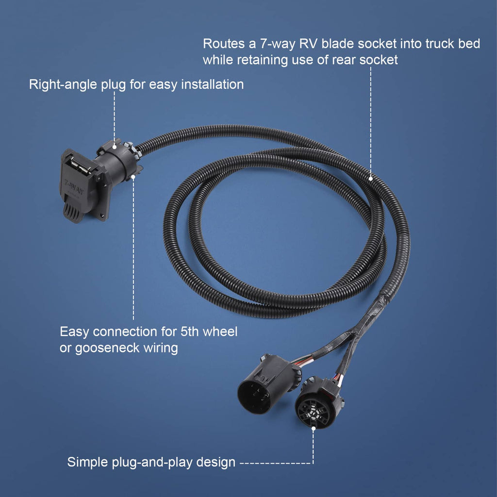 Black wiring harness extension with right-angle plug and coiled cable plus connector set