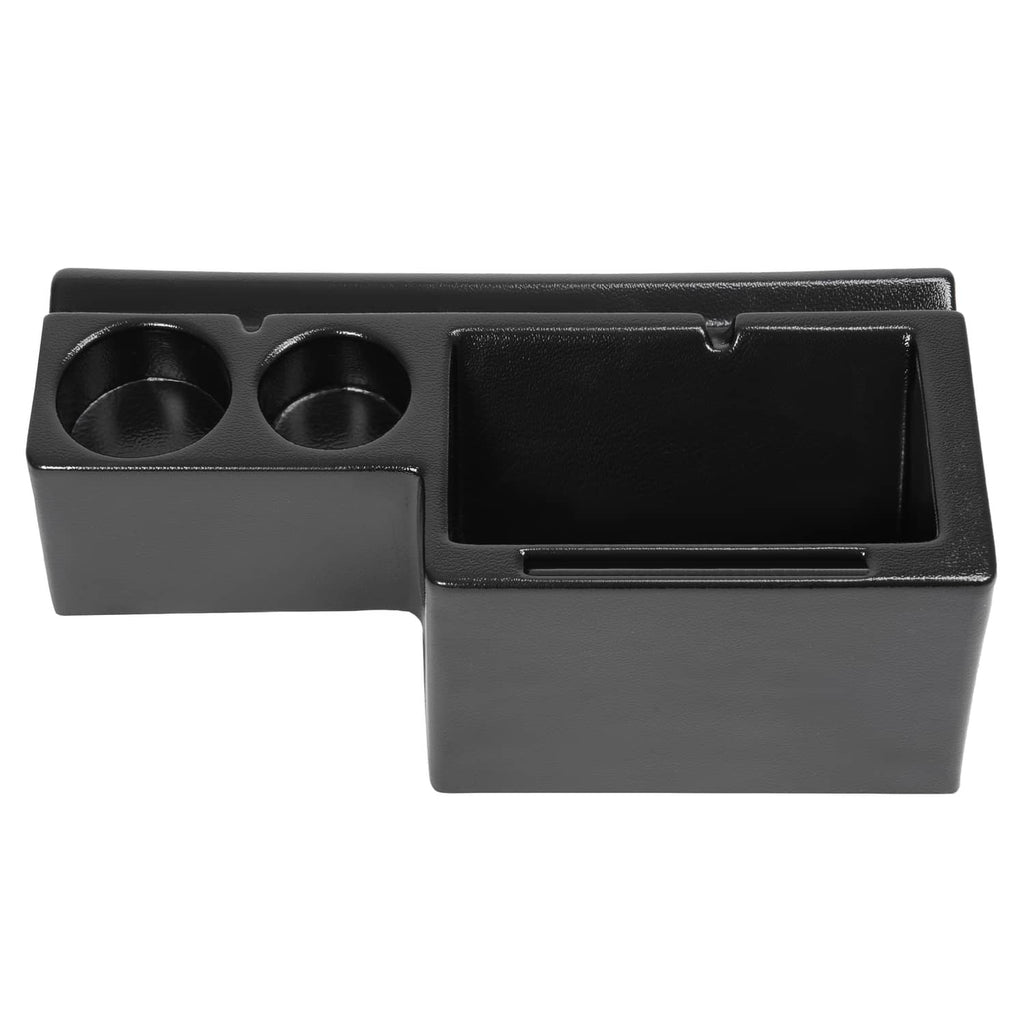 Black cab caddie featuring two cup cup holders and a right-side storage tray.