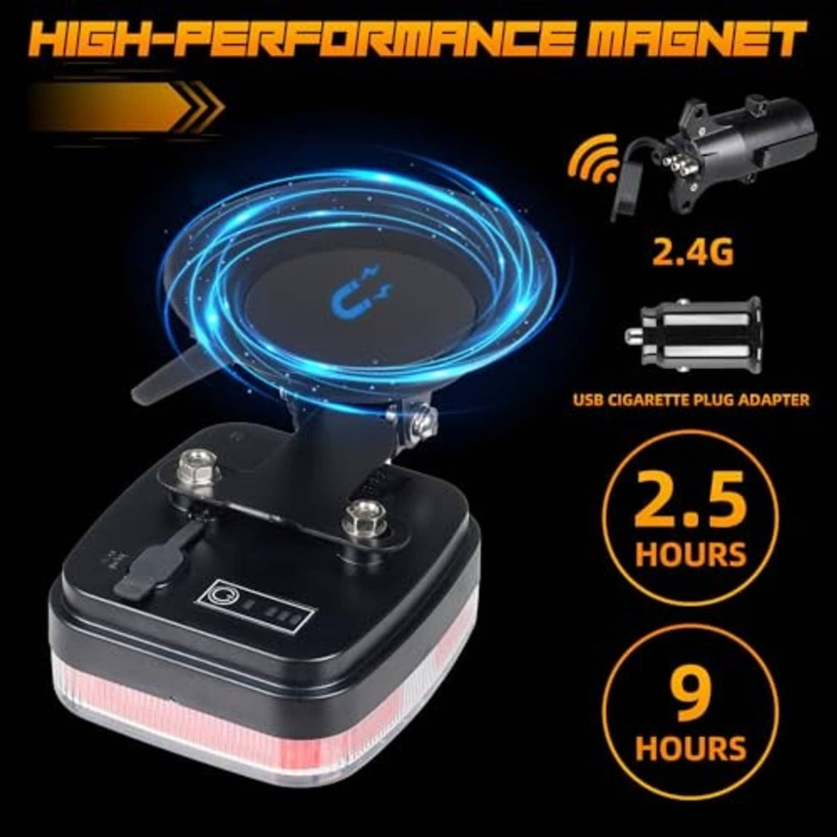 Magnetic wireless trailer light unit with 2.4G remote and power adapter