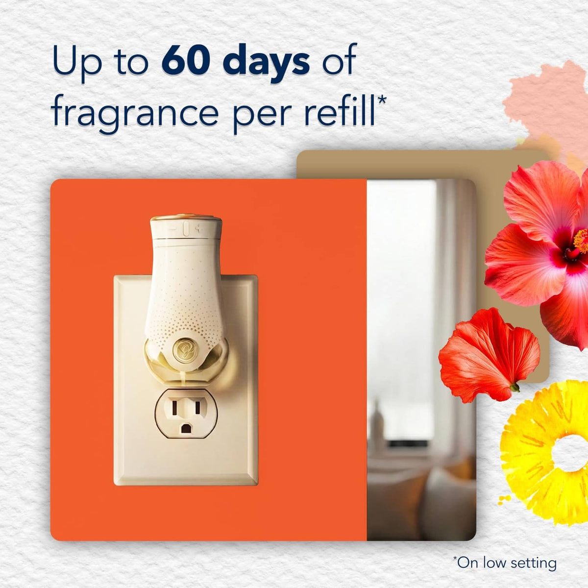 Plug-in warmer graphic labeled up to 60 days per refill