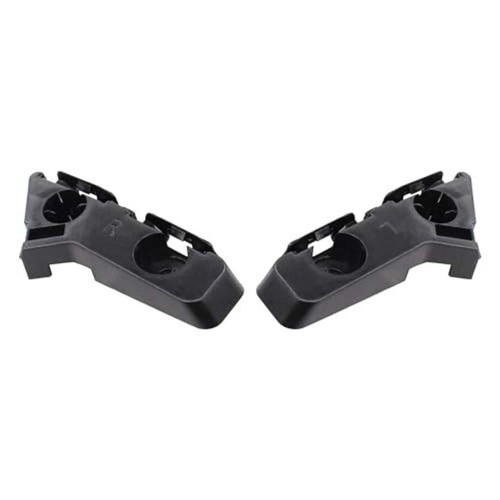 Front bumper bracket mounts, dark gray plastic, angled view showing circular and slot cutouts