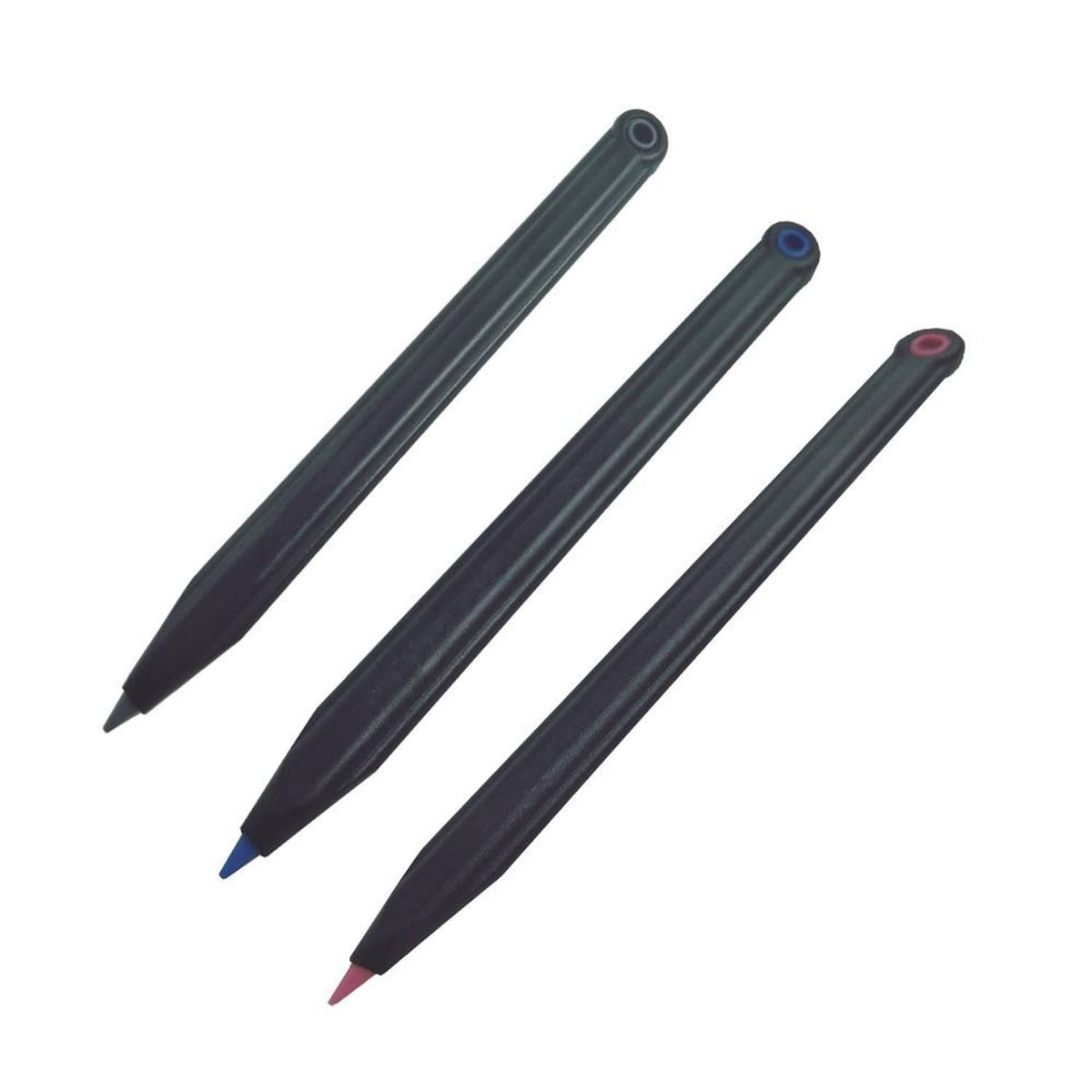 Replacement stylus set of three dark-gray pens with colored tip accent rings