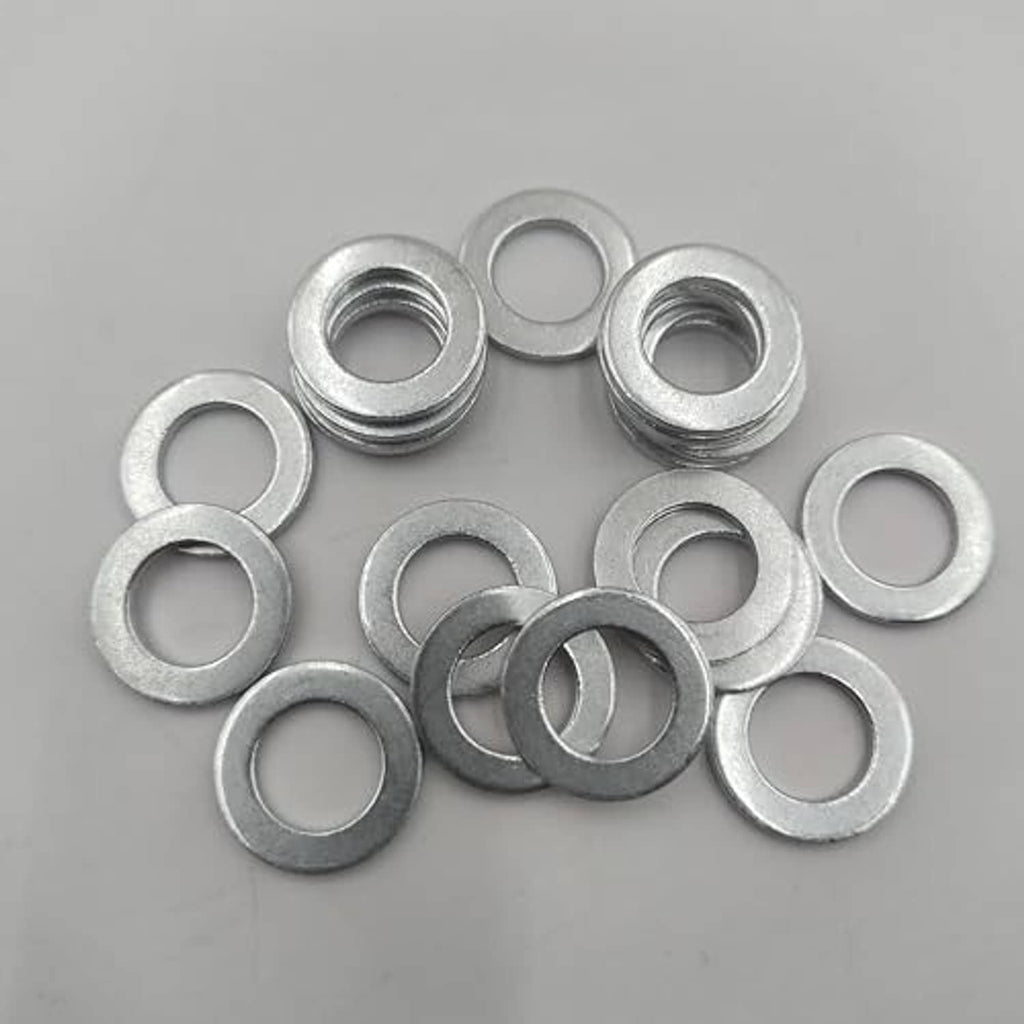 Silver metal crush washer rings, loose pile, round shape with center hole