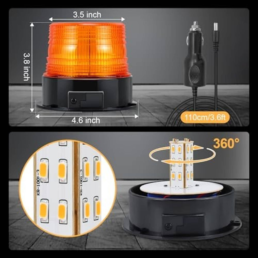 Amber beacon light with black base and 360° rotating light head