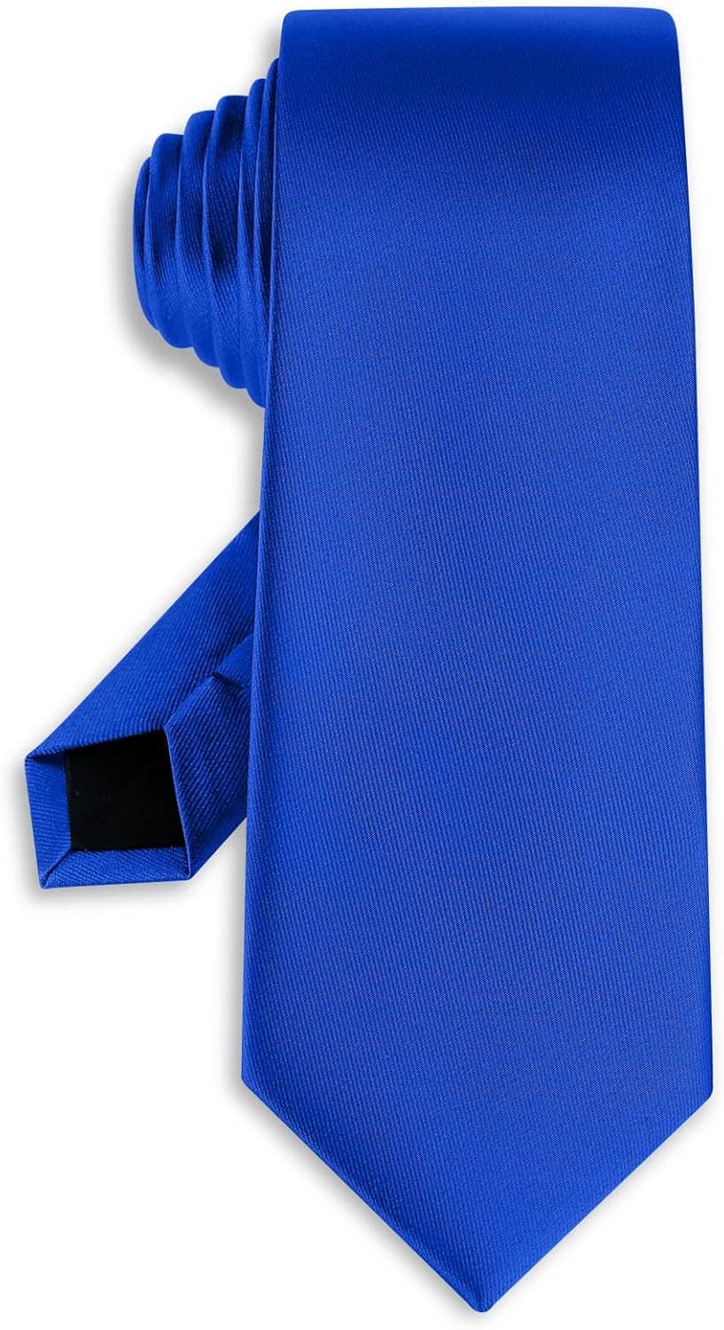 Men's blue solid necktie with matching folded pocket square