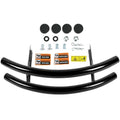 Lawn tractor front bumper guard kit with two black curved bars and mounting hardware