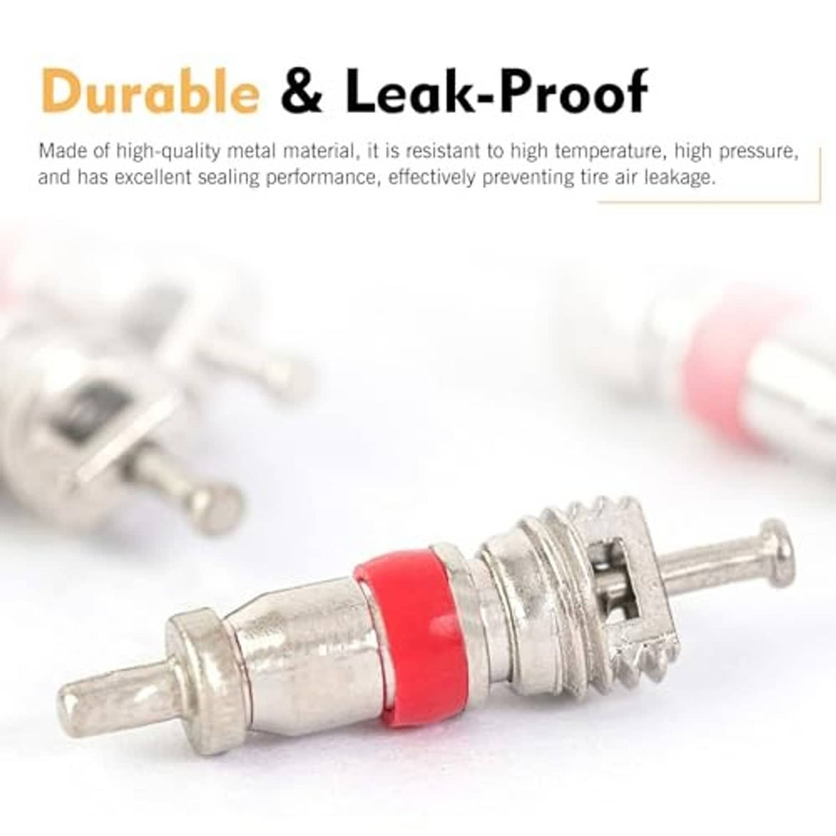 Tire valve core tool with silver metal body and red center ring for installation/removal